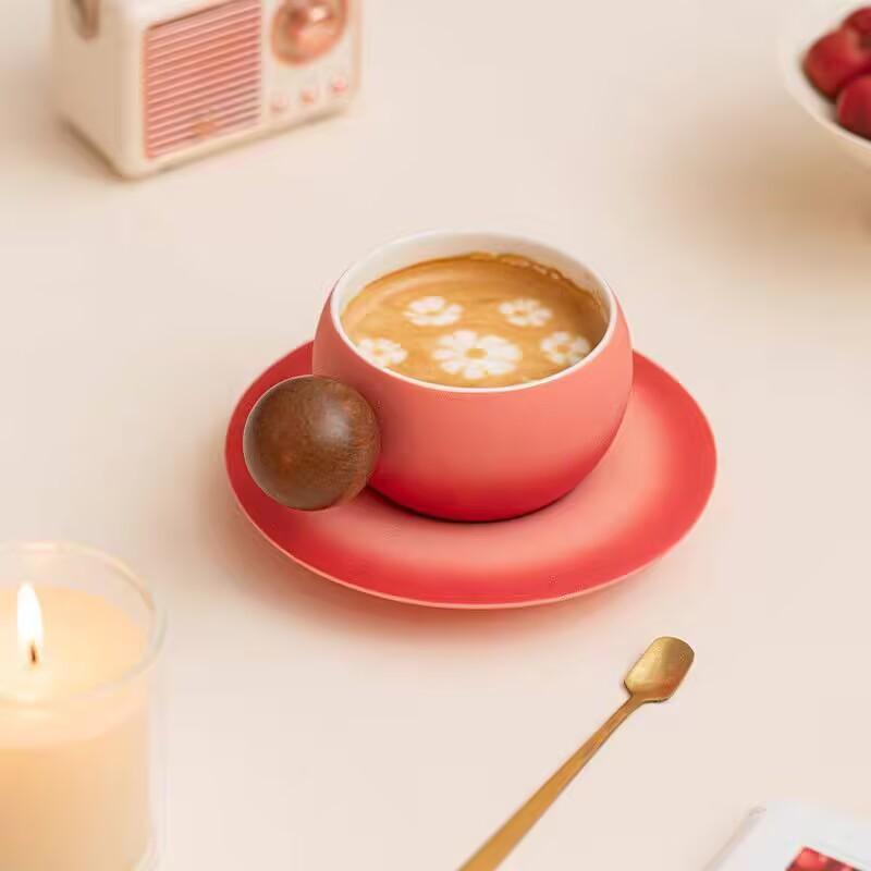 Creative Ceramic Coffee Cup And Saucer Set, High-Value Gift Box Gift, Special Wooden Handle Coffee Cup Gift
