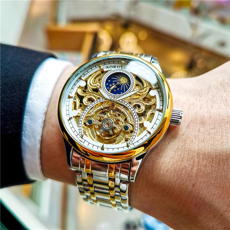 New Men's Watch Fully Automatic Mechanical Watch Trendy Sports Student Waterproof Luminous Hollow Bottom Men's Watch