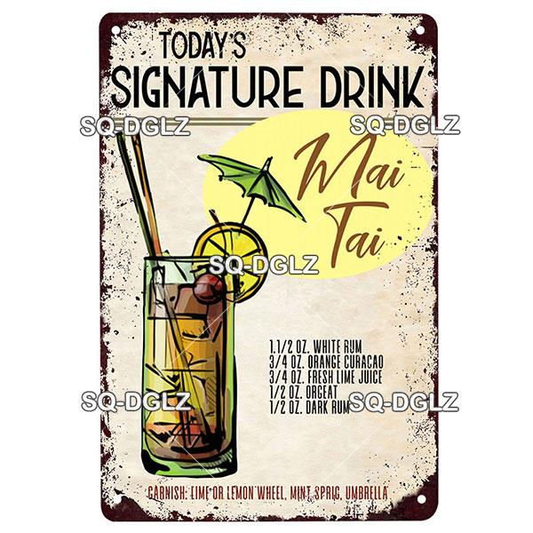 SQDGLZDrink Specials Metal Sign Vintage Plaque Plate Wall Decor For Pub Bar Cocktail Recipes Tin Sign Whiskey Menu Poster
