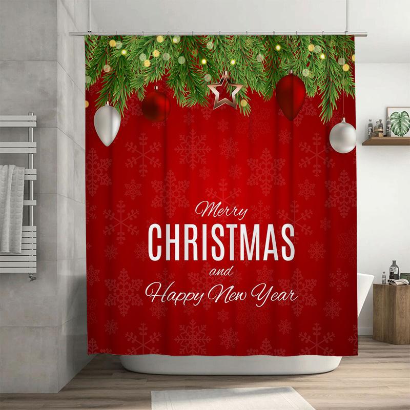 

Рождественская шторка для душа TU Праздничный декор Водонепроницаемая ткань Набор для ванной Комнаты Узор Merry Xmas Фон 90x180cm35x71in