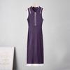 Temperament elegant contrasting color lapel short-sleeved dress women's waist simple and thin pit strip long dress women