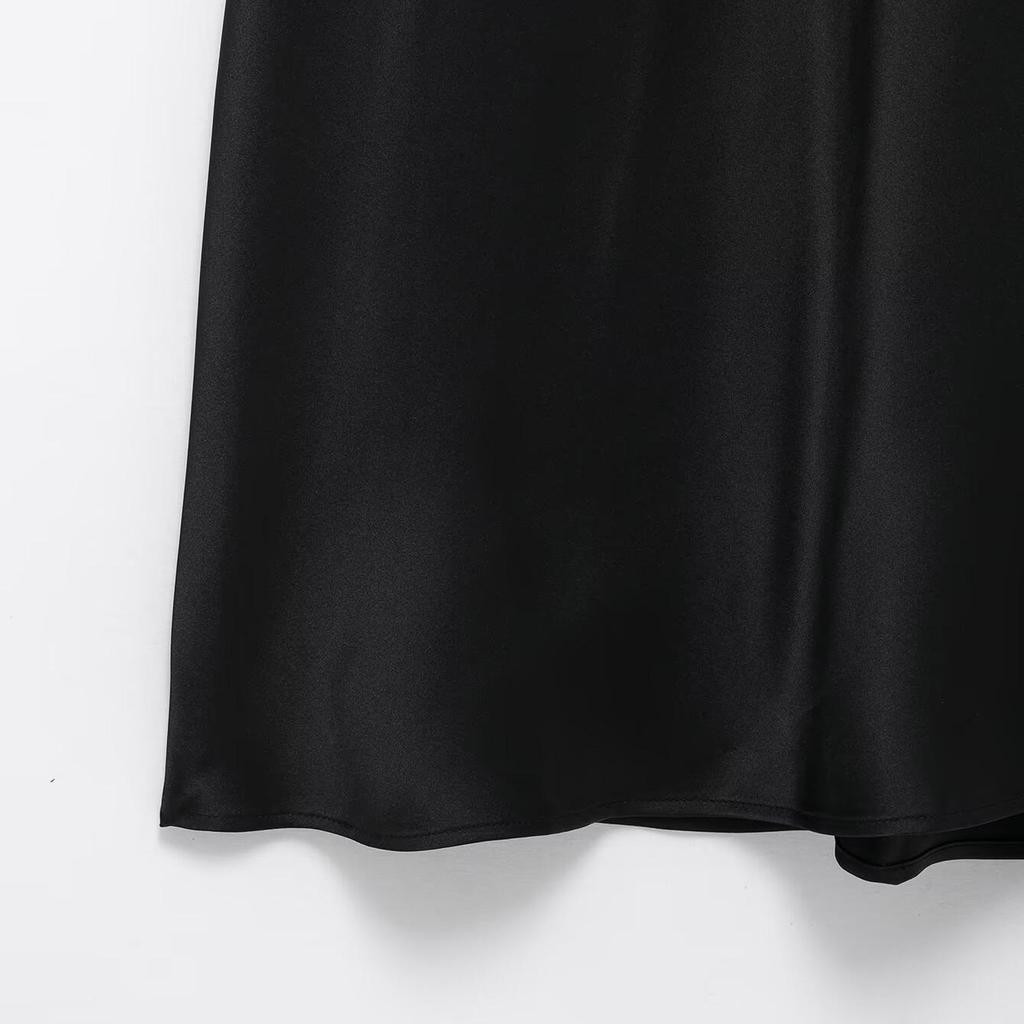 2025 Spring Women's Silk Satin V-Neck Dress: Fashionable, Slim Fit, Short-Sleeved