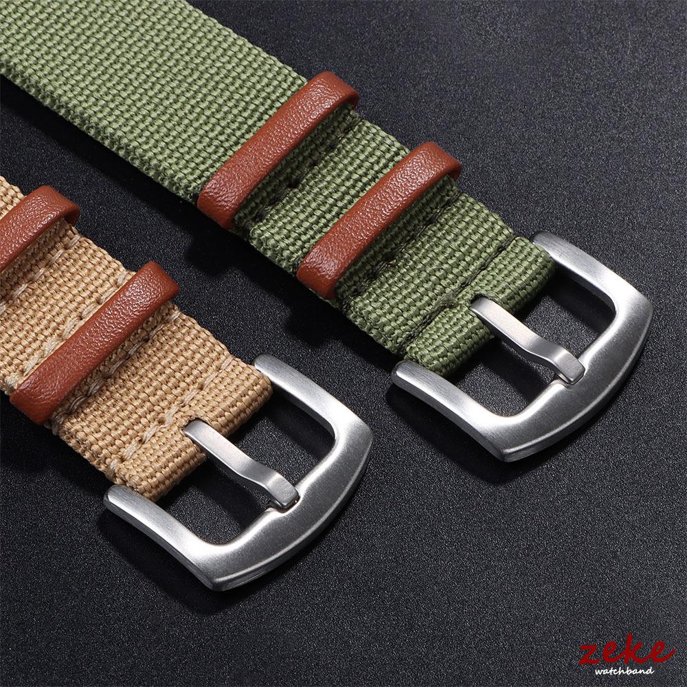 Bracelet de montre en Nylon Cuir 20mm 22mm Vintage Kaki Field Watch Band Vert Noir Gris Toile Tissée Bracelet Homme Sport Extérieur