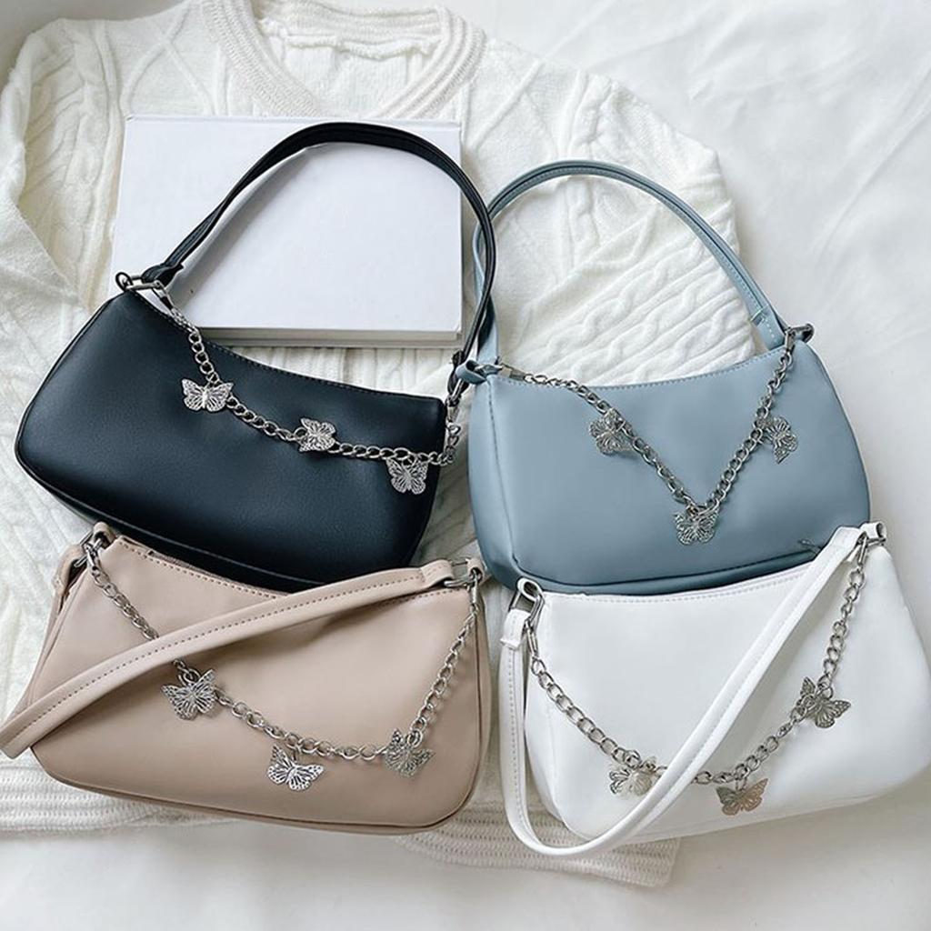 Women's Underarm Bag Solid Shoulder Bag with for Butterfly Chain Design All-matching Handbags Purse Fashion Leather Hobo