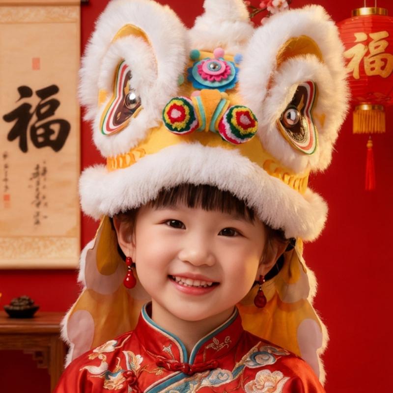 Nonwoven Chinese Lions Dance Hat DIY Lions Dance Cap Crafts Kit Chinese Dragon Head Cap Chinese New Year Decorations