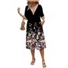 Women's Spring/summer Printed Short-sleeve Dress Lace V-neck Loose Swing Short-sleeve Mid-length Dress