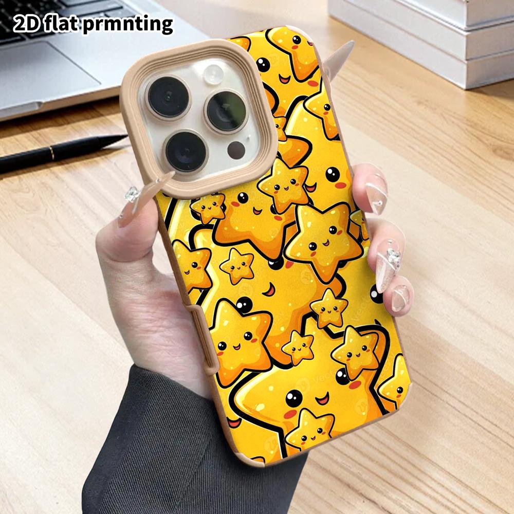 Phone Case: 2D flat lambskin suitable for iPhone 18 17 16 15 14 13 Pro film protective case,cartoon little stars, Christmas and Halloween gift