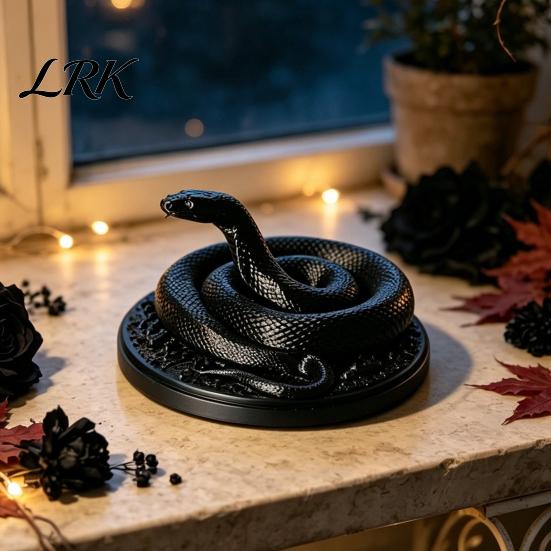 Decorative Snake for Photography 3D Printed Coiled Ornament, Halloween Gothic Black Figurine, Spooky Landscaping Figure Vintage Viper Decoration Home