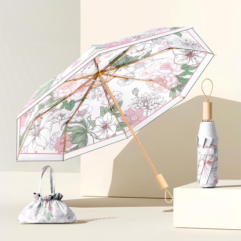 Three-Fold 8-Bone Double-Layer Double-Flower Vinyl Sun Protection Umbrella Uv Protection For Women Sun And Rain Dual-Purpose Sun
