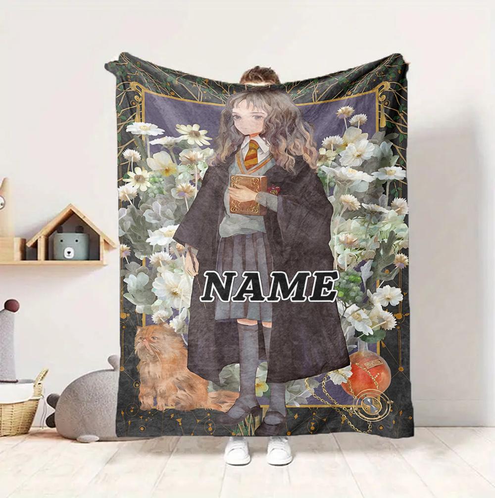 Custom Name Hogwarts Crest Flannel Blanket Throw Blanket Soft Warm Sofa Bed home Decor Unique Gift