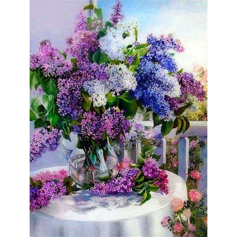 Flower Vase Diamond Painting Lilac Full Round Drill 5D DIY Diamond Mosaic Red Wine Embroidery Flower Handmade Hobby Gift