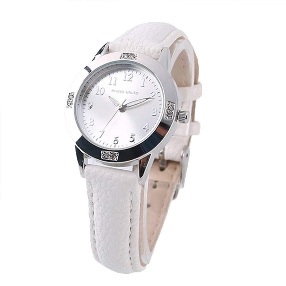 Women s Watch Girls Fashion Cute Leather Band Luminous Quartz Stylish (White)