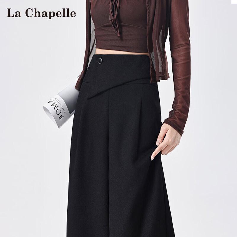 La Chapelle Women s Summer Irregular High-Waist Draped Wide-Leg Suit Trousers M