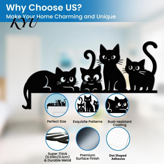 Minimalist Metal Wall Decor Cat Door Topper, Cute Cats Frame Decor, Black Art, Modern Abstract Silhouette Art Home Decoration for Living Room Bedroom
