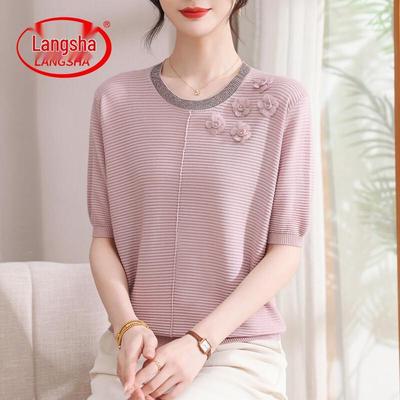 T-shirt à manches courtes en soie glacée pour femme