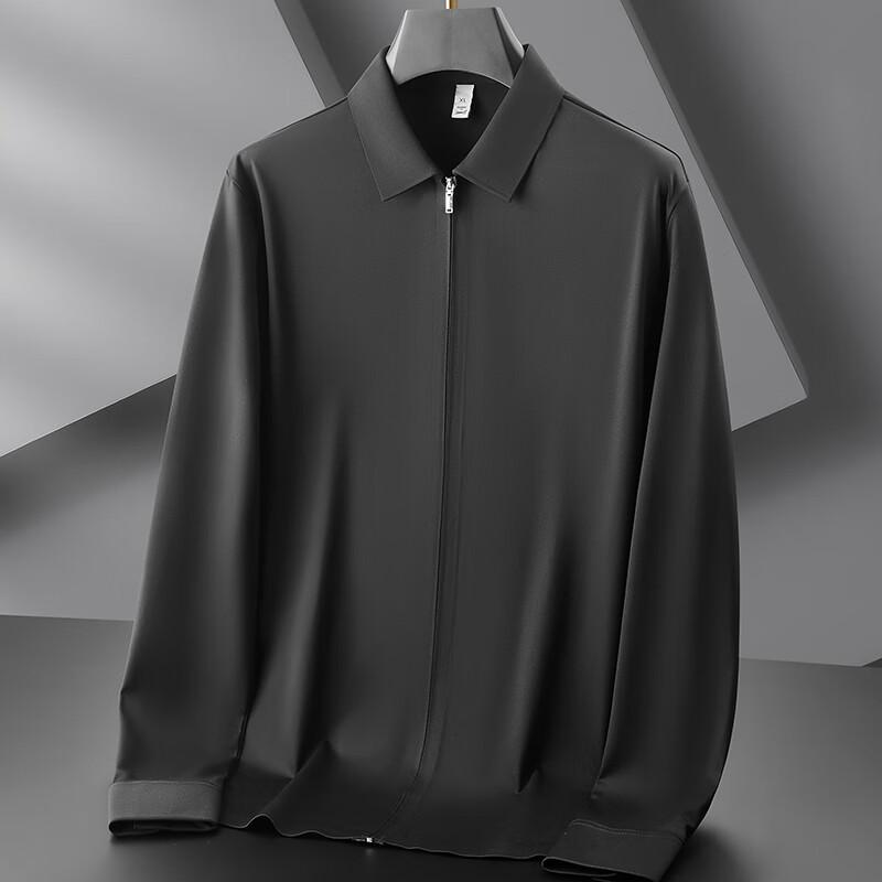 Dibinze Men's Plus Size Business Casual Long-Sleeve Zipper Shirt