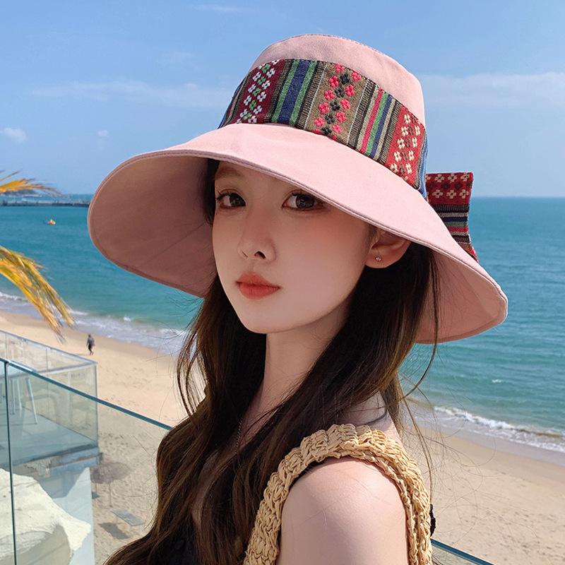 8503 spring and summer hat women's outdoor travel big eaves sunscreen visor fashion bow bucket hat