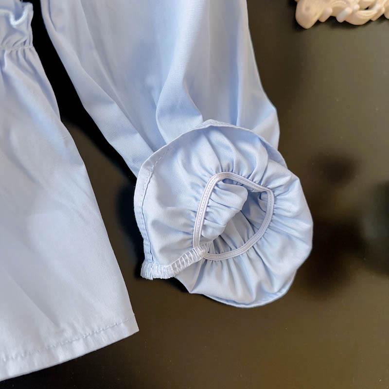 Girls' Stylish Ruffle Sleeve Shirt, Autumn & Spring Korean Fashion, Long Sleeve AQA031