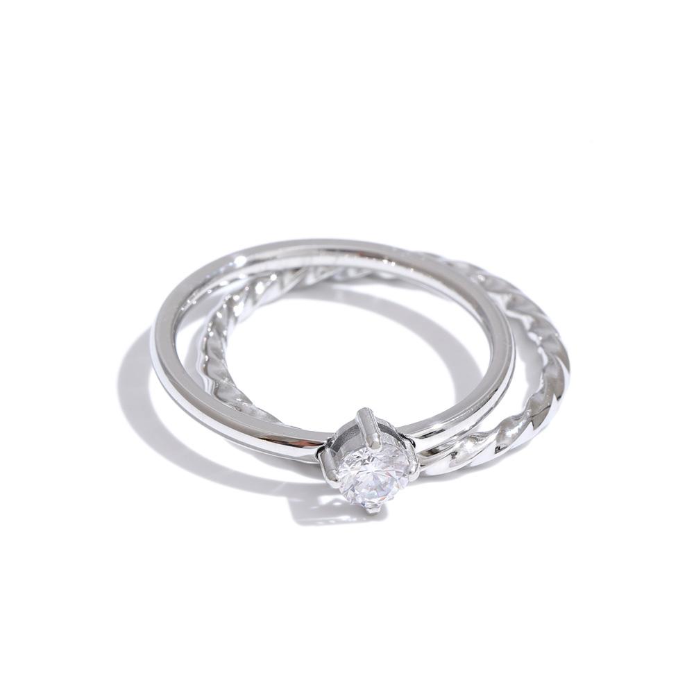 

Yhpup Size 6789 Wholesale Lots Double-Layer Stacking Zircon Finger Ring Daily Classic Style Stainless Steel Chic Women Jewelry 6