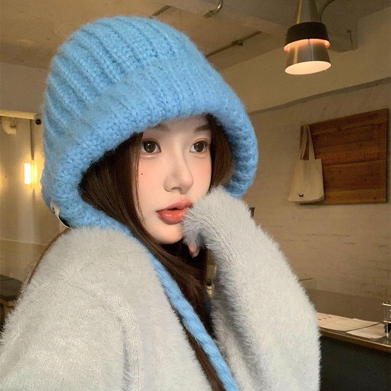 

Женская синяя вязаная шерстяная балаклава с защитой ушей для осени и зимы M (54-59cm) синий