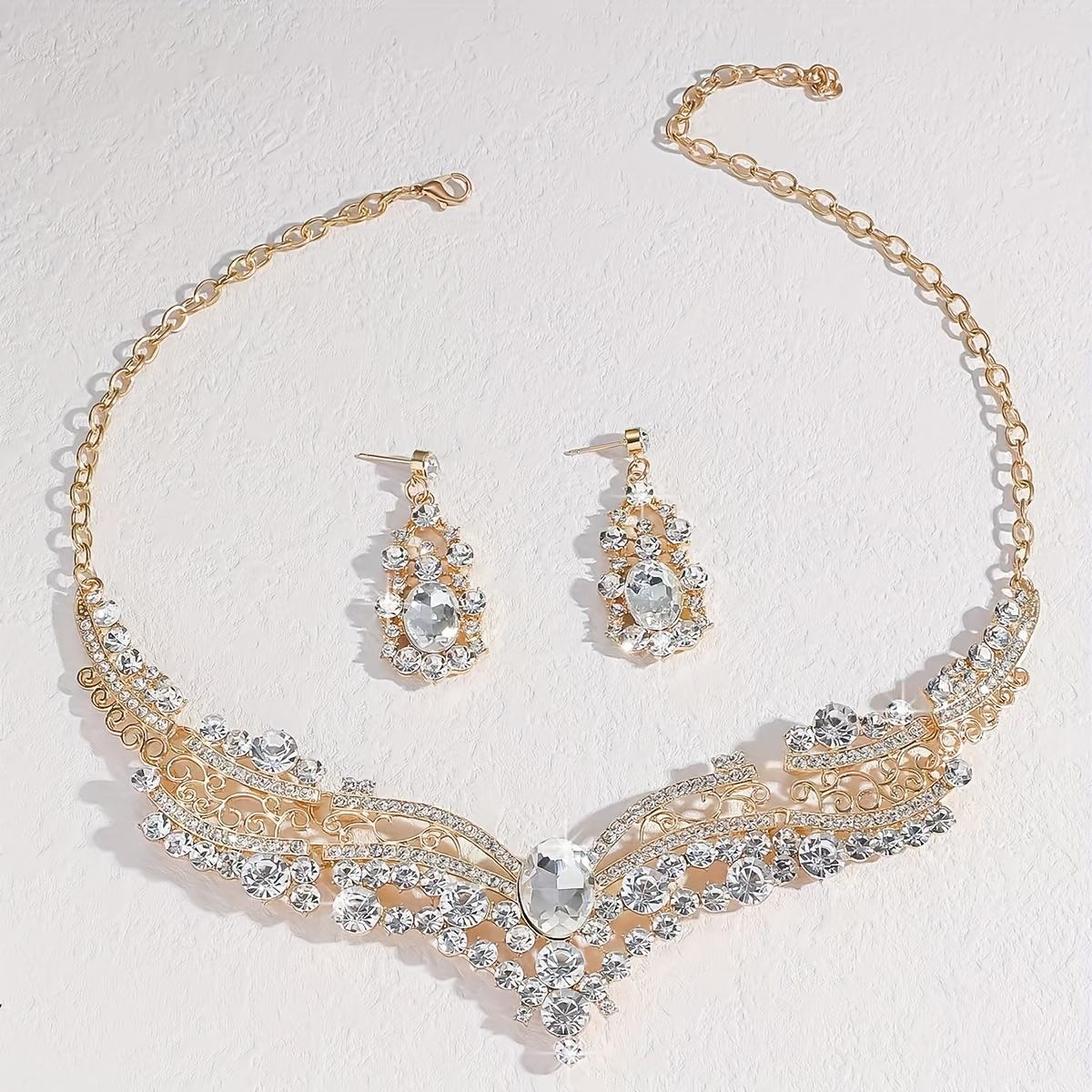 

Элегантный набор ожерелья и серег в винтажном стиле, стразы, универсальная модная бижутерия для повседневной носки и особых случаев золотой