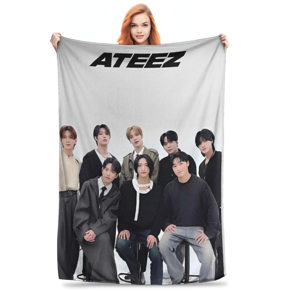 Soft Warm BlanketKids Decorative Kpop Ateez Band Throw Blanket Flannel Bedspread For Living Room Funny Sofa Bed Cover