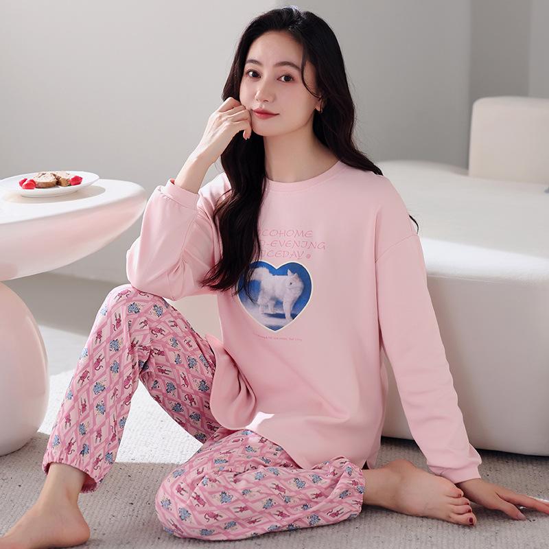 Pajamas Women'S Pure Cotton Long-Sleeved Spring And Autumn Loose Casual Large-Size Women Can Wear Cotton Loungewear Set