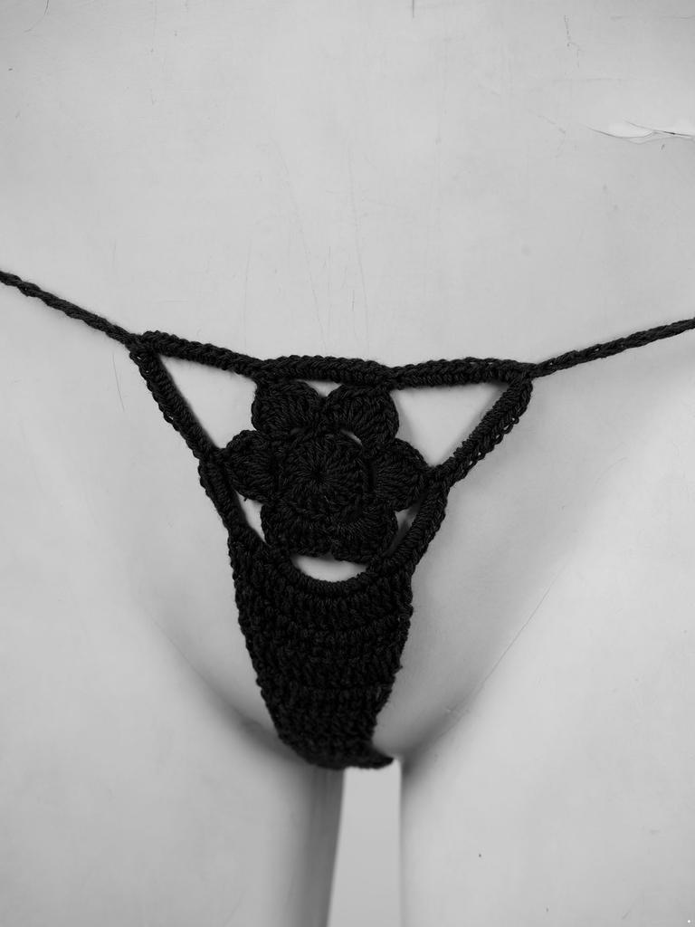 Damen Blumig Handgehäkelt Häkeln Dessous Bikini Set Ausgeschnitten Zweiteilig Badeanzug