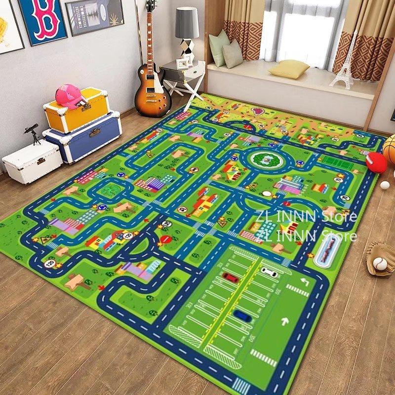 Thickened Flannel Carpet Living Room Children's Bedroom Decoration Floor Rug Cartoon Road Play Mat Soft Tatami Carpets Non-slip