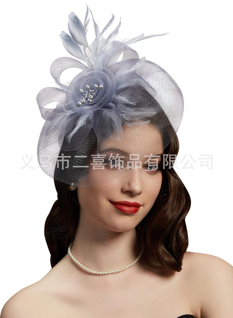New popular mesh top hat European and American bride feather head flower mesh hair accessories horse racing festival top hat headdress