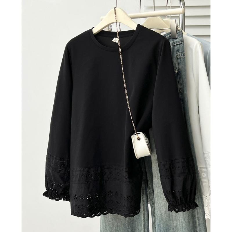 Women S Plus Size Long Sleeve Hollow Out Patchwork Blouse
