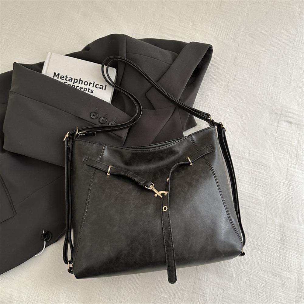 

Solid Color Buckle Shoulder Bag New Design Women Backapck Casual Vintage Tote Bag Lady чёрный