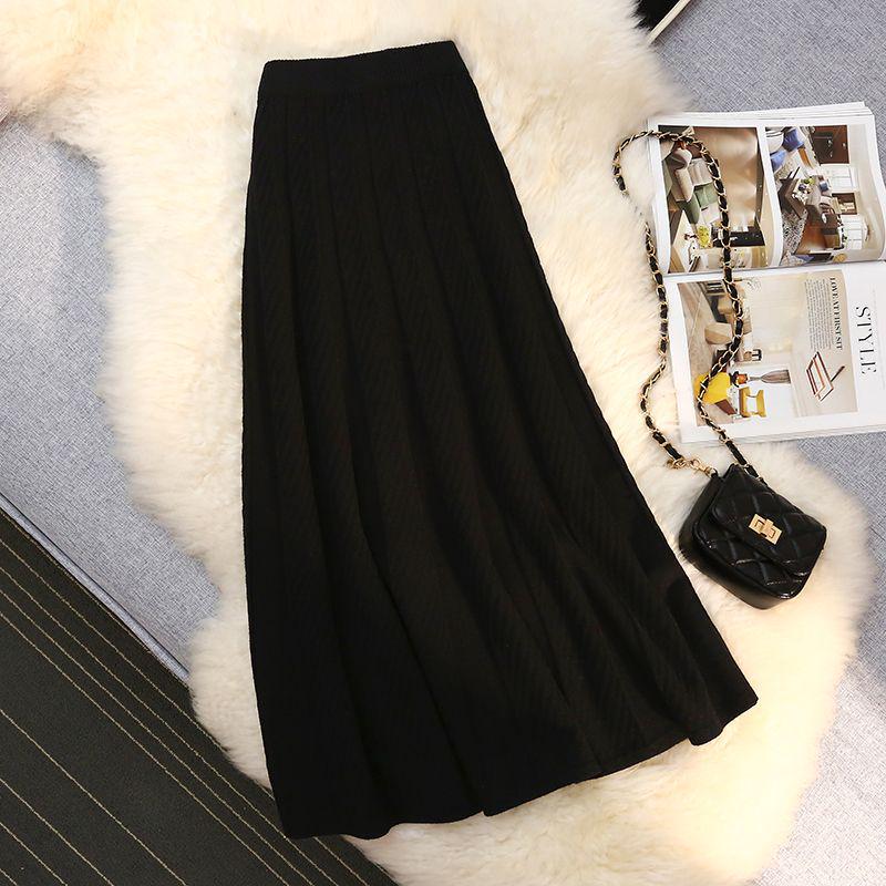 

Женская вязаная миди-юбка: Мягкая, эластичная высокая талия, облегающий бедра, приталенный А-силуэт с плиссировкой XL (120-135 lbs)