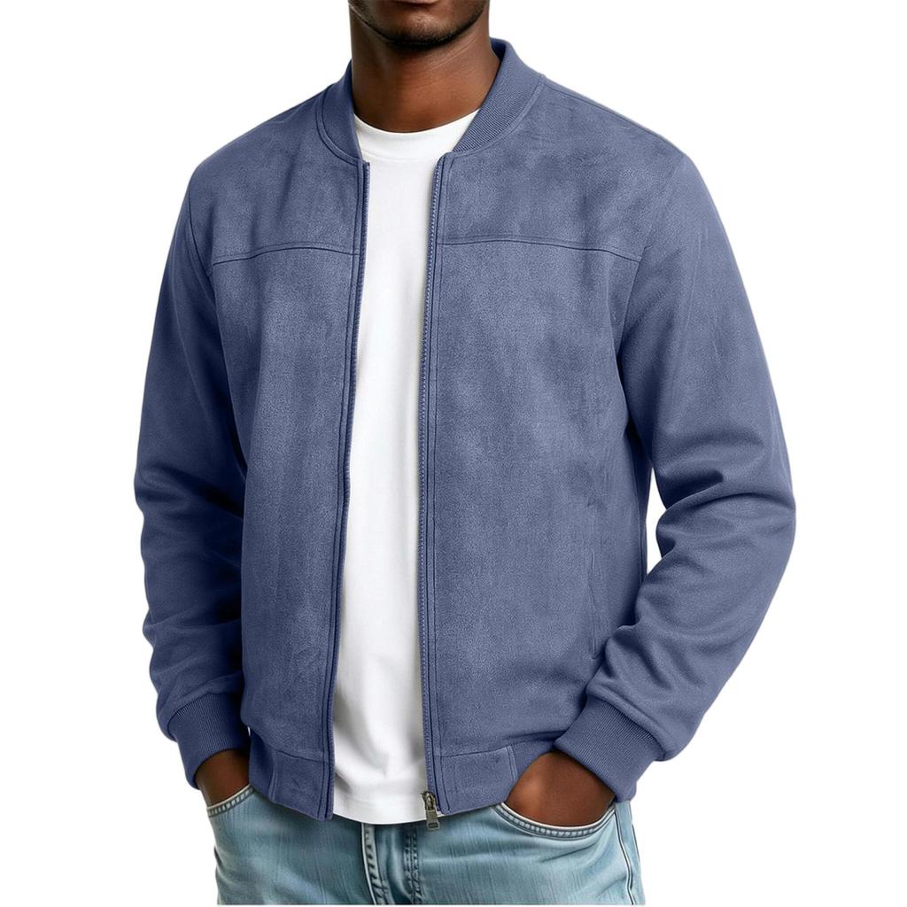 Men's Color Casual Stand Collar Zipper Jacket Plus Size Mid-Length Long Sleeve Outerwear