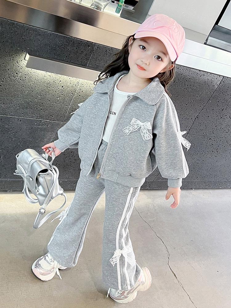 

Модный полосатый хлопковый свитшот для девочек с бантом, комплект из двух предметов, весна/осень 2025 130 cm серый