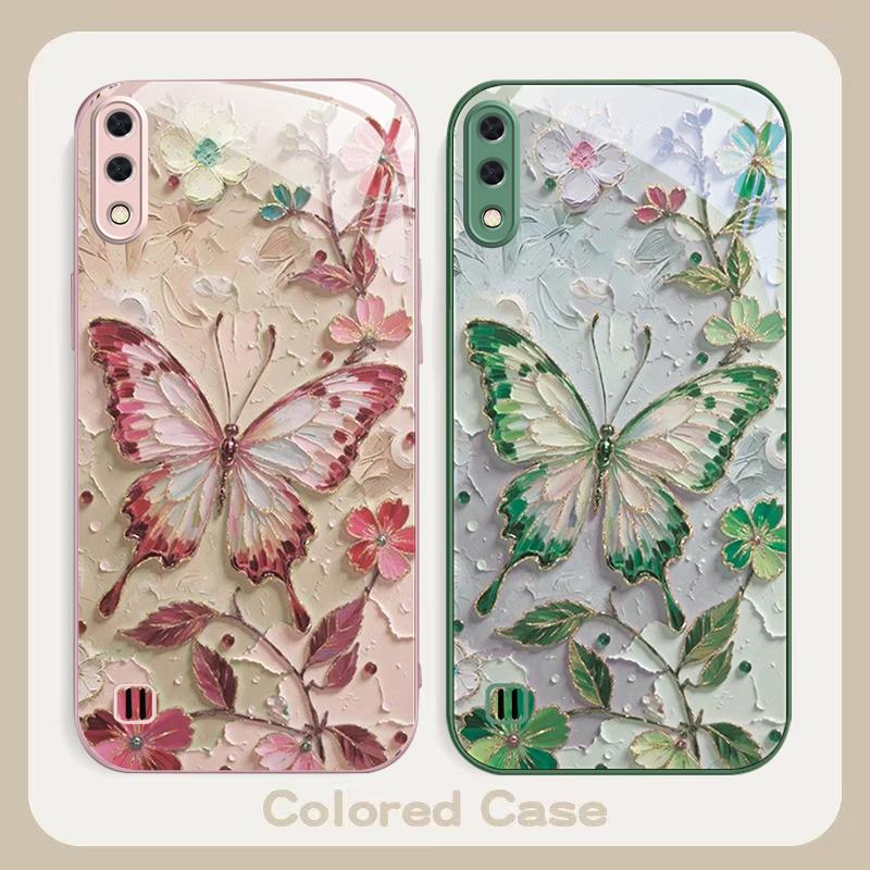 Eleganter rosa Schmetterling Für Samsung A01 02 A03 Core 04 05 A06 10 12 A13 14 5G 15 16 M02 12 Note 8 9 10 20 Glas Ultra Handyhülle