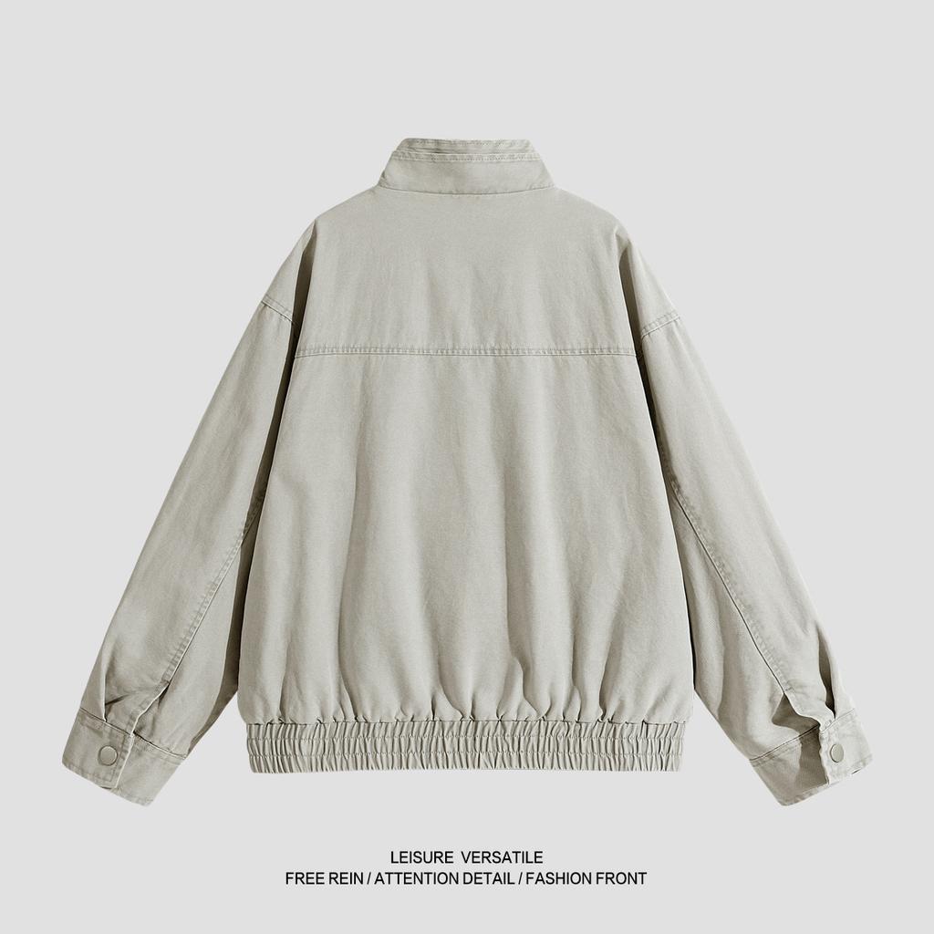 Versatile Coat Minimalist Cotton Jacket Men's 2026 Loose Coat Washed and Aged Standing Lapel Mens Spring and Autumn Breathable Work Casual Jacket