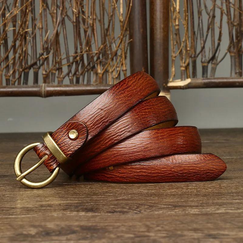 2.4cm Female Real Genuine Leather Belt Copper Pin Buckle Women Wild Cowskin Belts Fashion Simple Waist Jeans Strap