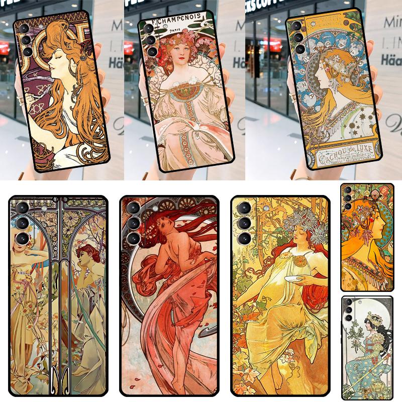 Alphonse Mucha Art Case For Samsung Galaxy S23 S22 S21 Ultra S20 FE S9 S10 Note 10 Plus Note 20 Ultra Cover