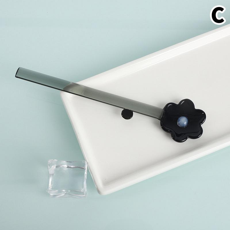 Long Handle Glass Spoon Creative Transparent Glass Dessert Spoon Flower Shaped Colored Coffee Stirring Spoon Stick Bar