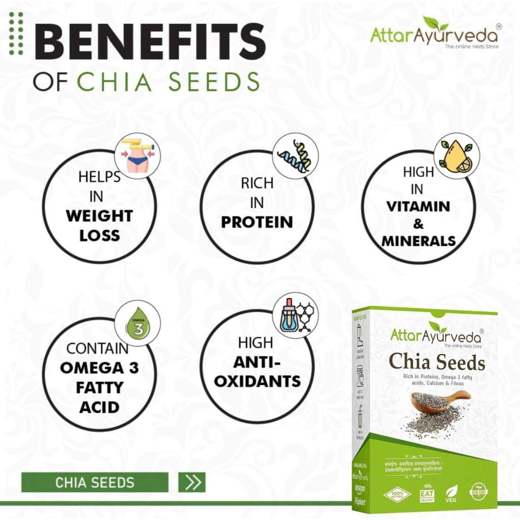 Attar Ayurveda Chia Seeds 250 gm Pack of 1 | Pure Natural Superfood for Weight Control, Heart Health, and Digestive Wellness