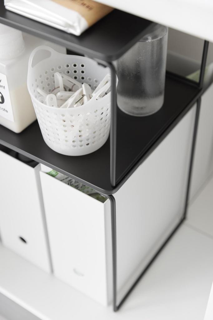 Yamazaki Jitsugyo Folding Stacking Shelf L Black When x D24 x H28cm Tower Stackable Under Sink Storage Kitchen Rack 1370 Used W40.9