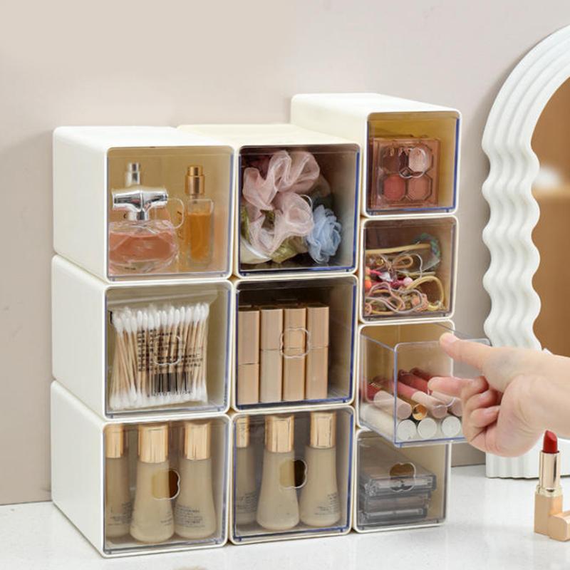Stackable Plastic Desktop Storage Drawer Clear Panel Non Slip Design For Stationery Hair Accessories Small Daily Items