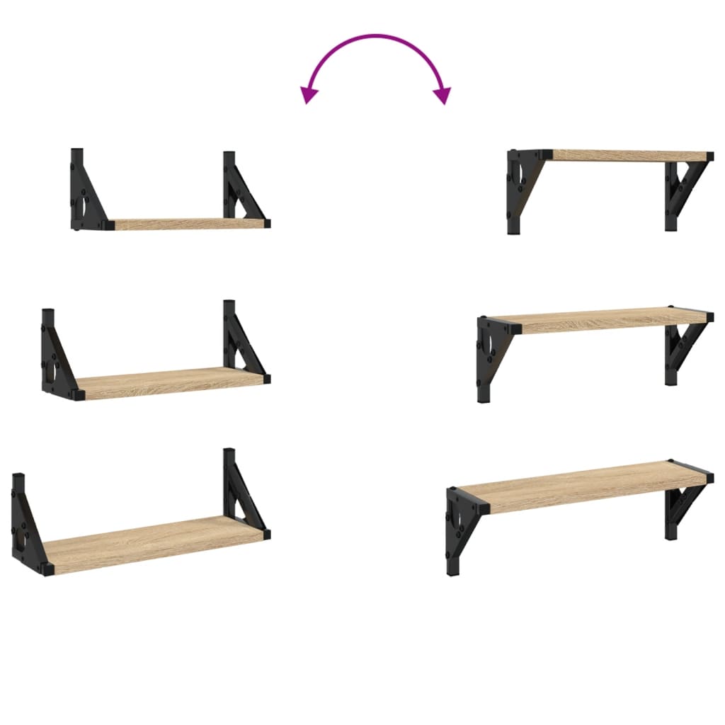 3 Piece Wall Shelf Set Sonoma Oak Particleboard