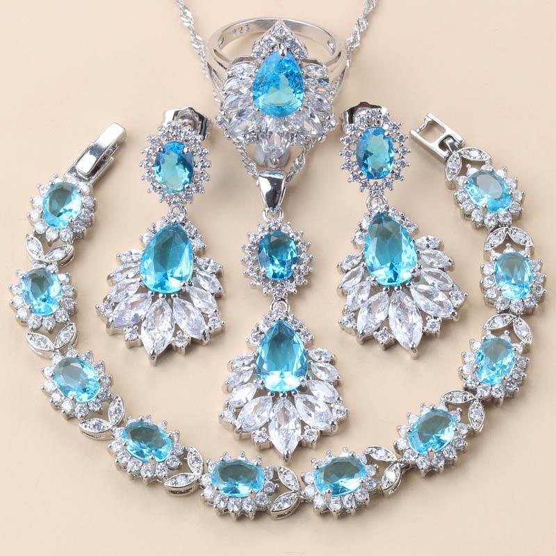 New   Big Necklace Jewelry Green Zircon Long Earrings Sets For Women Set Wedding Ring Bracelets Free Shipping