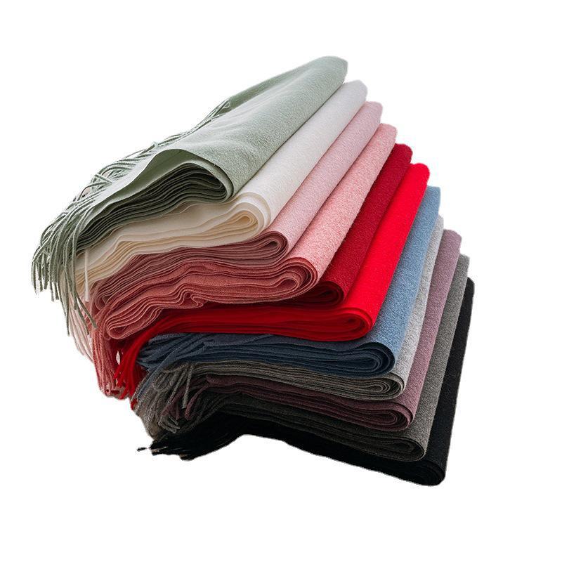 Cachecol feminino de inverno de cor sólida imitação de cashmere - quente, tecido, cachecol de pescoço médio a longo