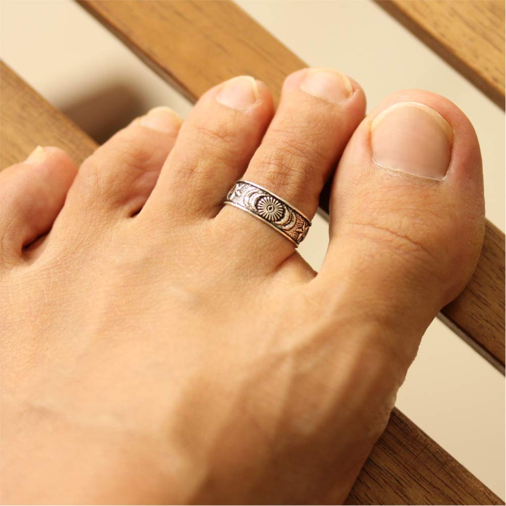 Orris Toe Ring, 925 Sterling Silver, Adjustable Size, Simple Design, Men's (Celestial Body)