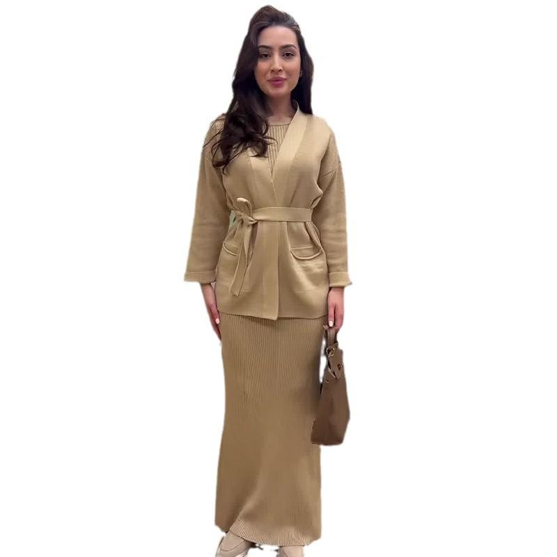 2024 Autumn Women's Lace-Up Knitwear & Slim-Fit Skirt Set