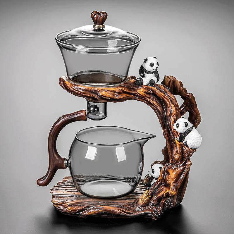 Lazy Glass Automatic Tea Set Business Gift High Borosilicate Panda Kung Fu Teaware Sets