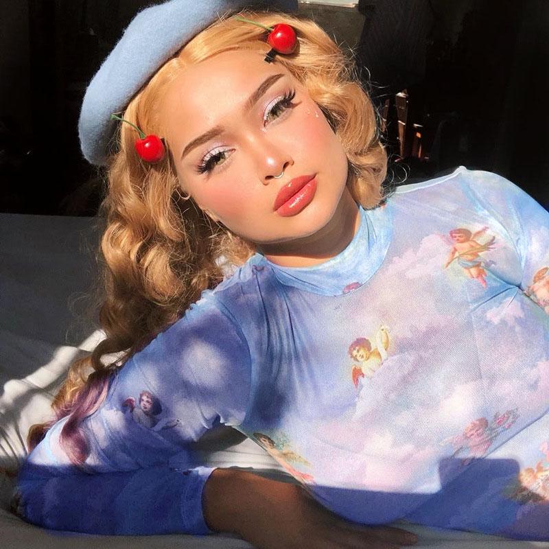 Sexy dámské tričko s dlouhým rukávem, průhledné síťované topy, průsvitné štíhlé dámské rolákové tričko